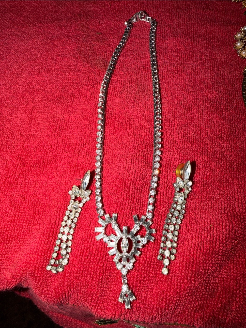 Silver-Tone Crystal Necklace and Earrings Set